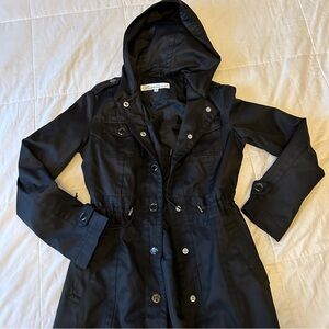 Kenneth Cole Black Hooded Trench Coat
